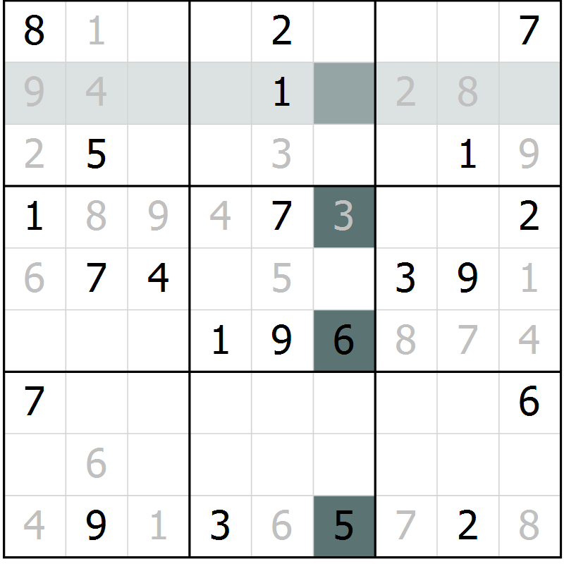 Position des candidats pour la solution de la Gr 6 page 9 du magazine de sudoku Virtuose n° 109