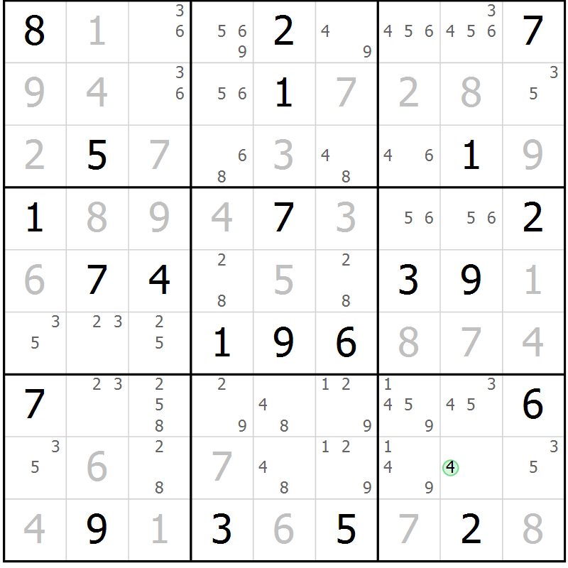 Position des candidats pour la solution de la Gr 6 page 9 du magazine de sudoku Virtuose n° 109