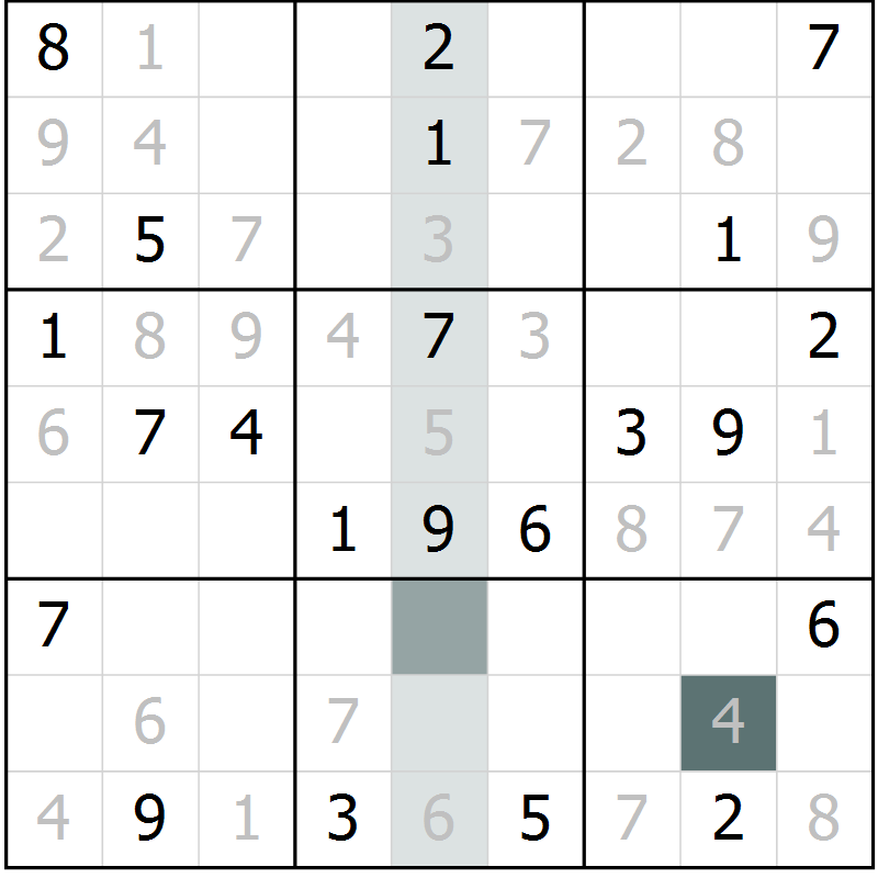 Position des candidats pour la solution de la Gr 6 page 9 du magazine de sudoku Virtuose n° 109