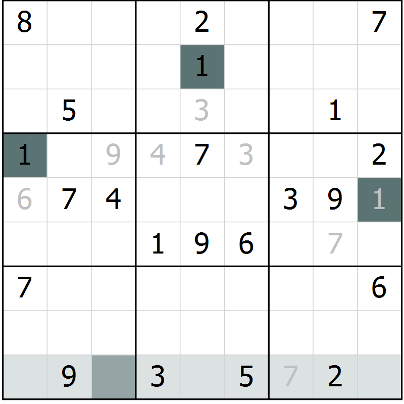 Position des candidats pour la solution de la Gr 6 page 9 du magazine de sudoku Virtuose n° 109