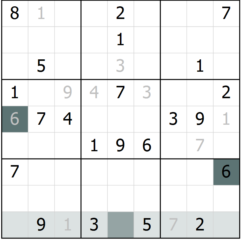 Position des candidats pour la solution de la Gr 6 page 9 du magazine de sudoku Virtuose n° 109