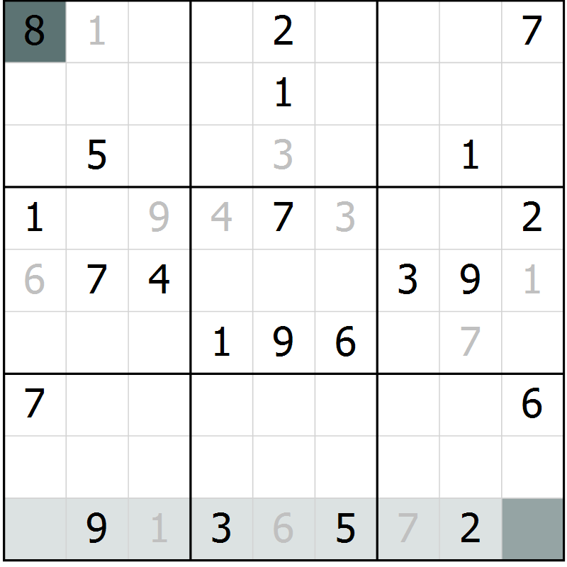 Position des candidats pour la solution de la Gr 6 page 9 du magazine de sudoku Virtuose n° 109