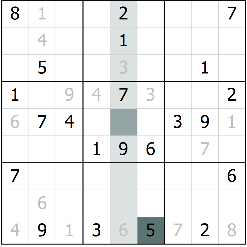 Position des candidats pour la solution de la Gr 6 page 9 du magazine de sudoku Virtuose n° 109