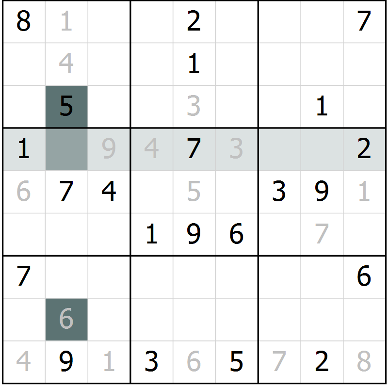 Position des candidats pour la solution de la Gr 6 page 9 du magazine de sudoku Virtuose n° 109