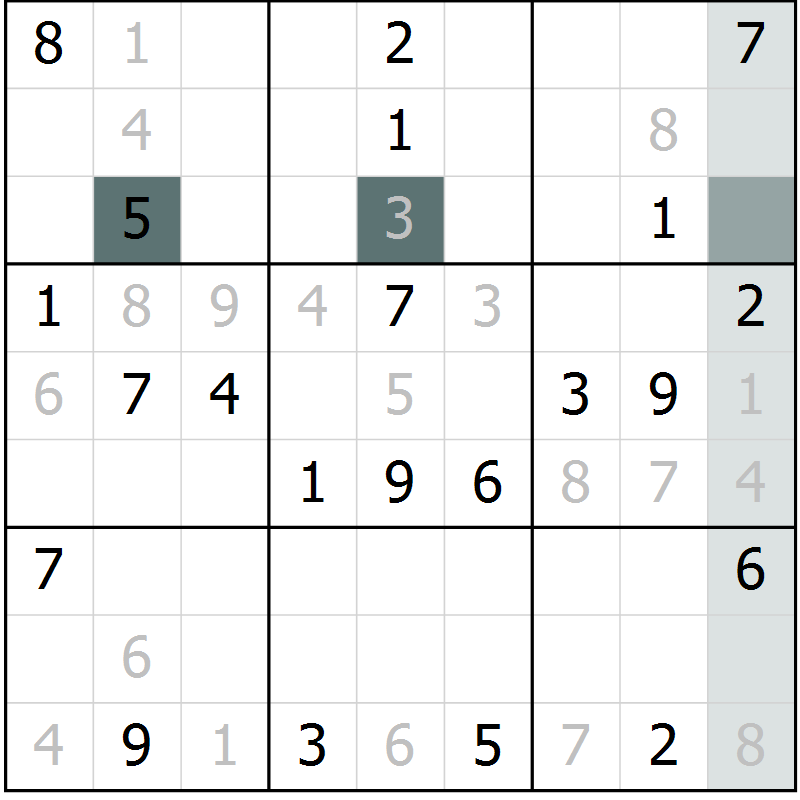 Position des candidats pour la solution de la Gr 6 page 9 du magazine de sudoku Virtuose n° 109