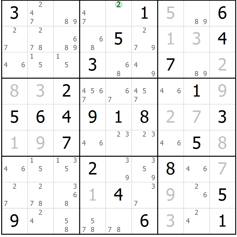 Position des candidats pour la solution de la Gr 60 page 63 du magazine de sudoku Virtuose n° 109