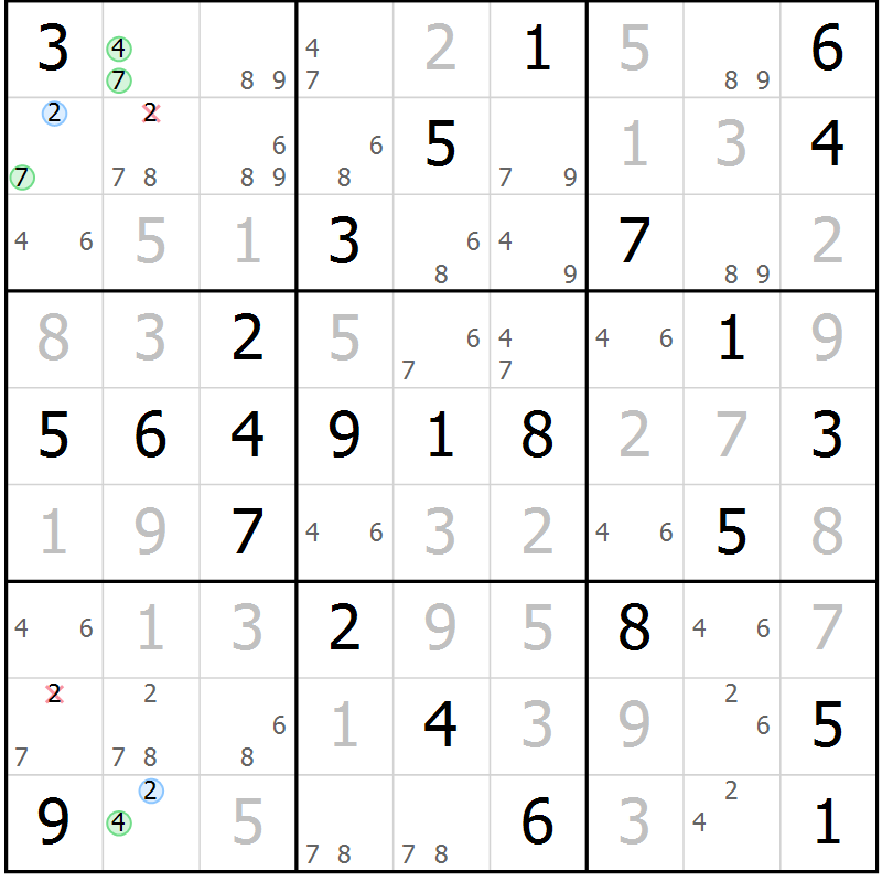 Position des candidats pour la solution de la Gr 60 page 63 du magazine de sudoku Virtuose n° 109
