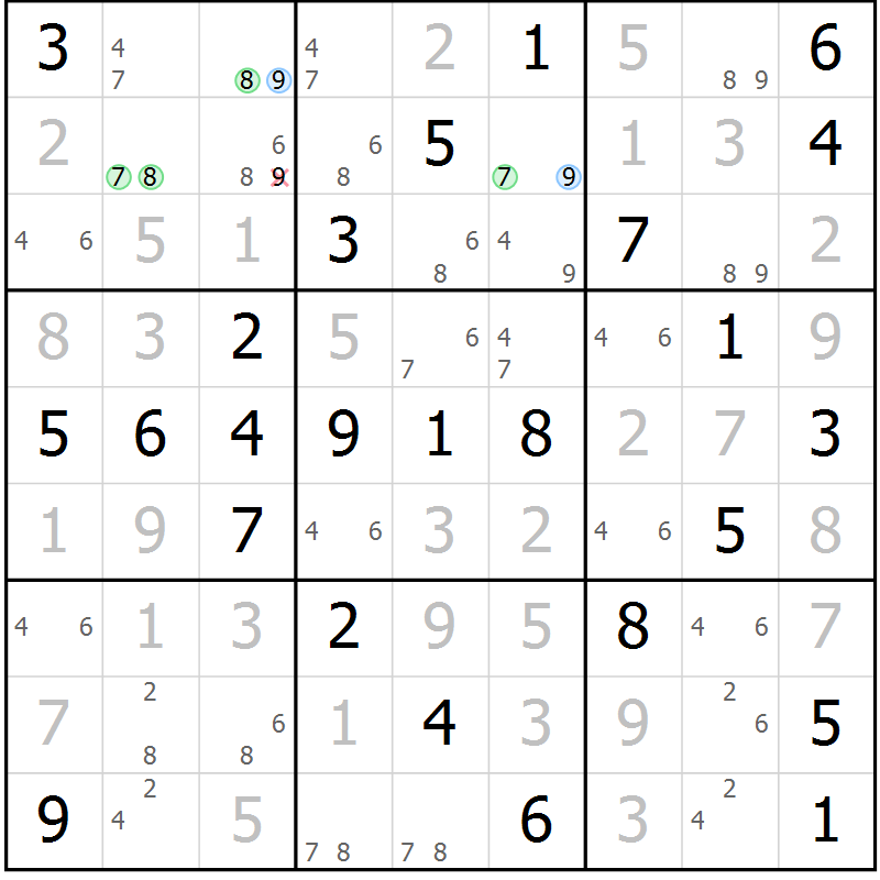 Position des candidats pour la solution de la Gr 60 page 63 du magazine de sudoku Virtuose n° 109