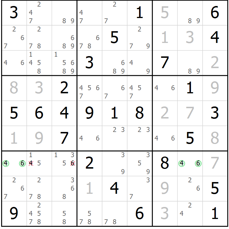 Position des candidats pour la solution de la Gr 60 page 63 du magazine de sudoku Virtuose n° 109