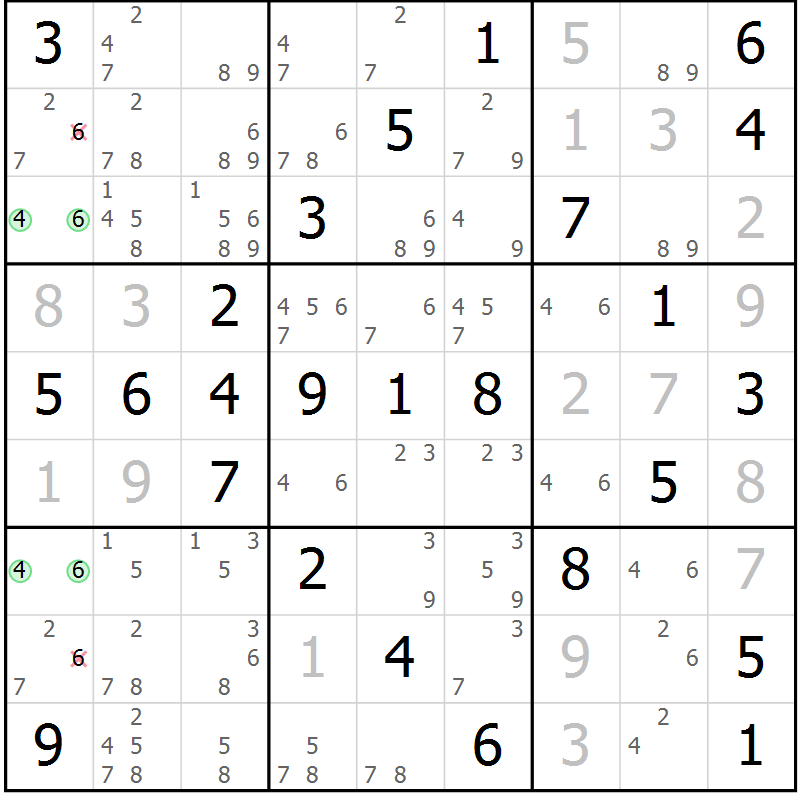 Position des candidats pour la solution de la Gr 60 page 63 du magazine de sudoku Virtuose n° 109