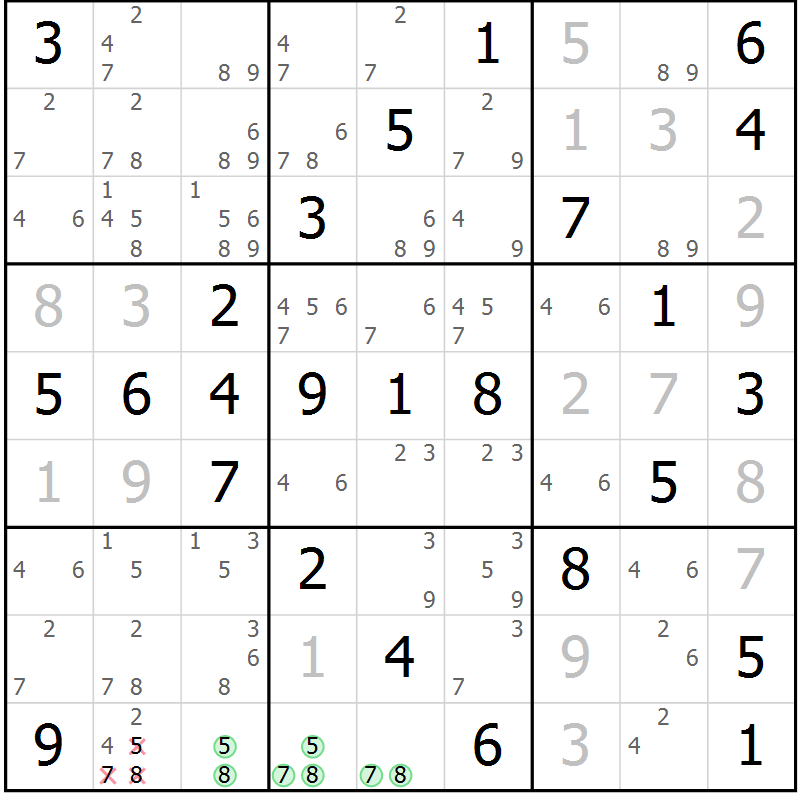 Position des candidats pour la solution de la Gr 60 page 63 du magazine de sudoku Virtuose n° 109