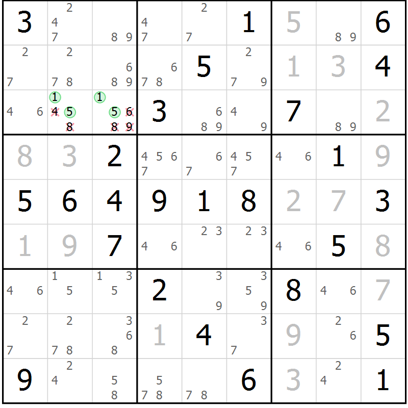 Position des candidats pour la solution de la Gr 60 page 63 du magazine de sudoku Virtuose n° 109