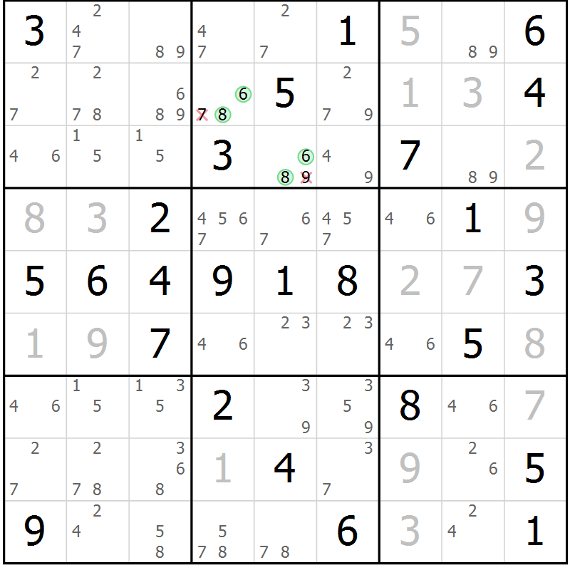 Position des candidats pour la solution de la Gr 60 page 63 du magazine de sudoku Virtuose n° 109