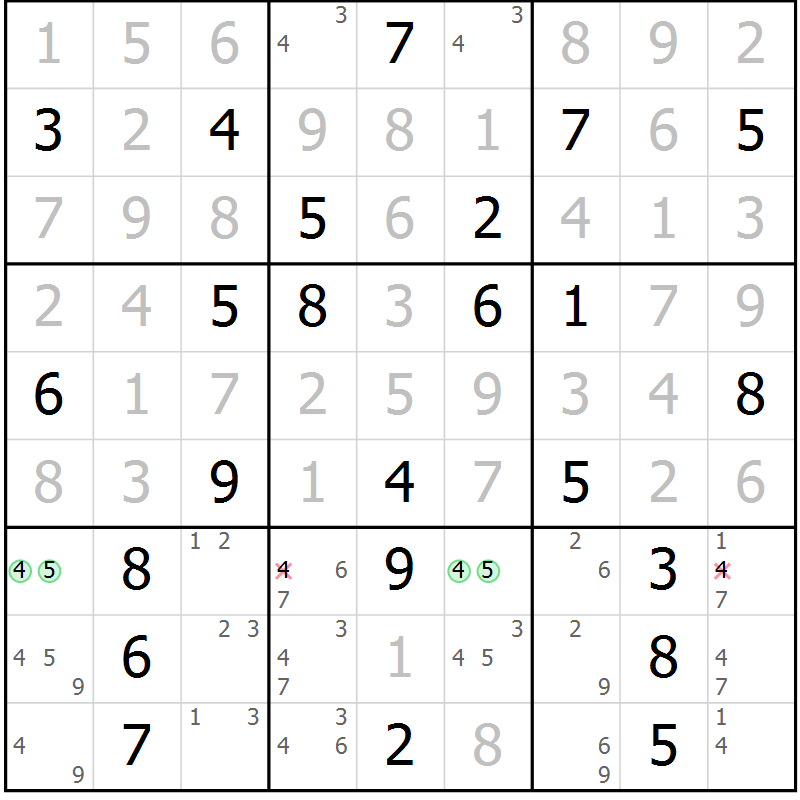 Position des candidats pour la solution de la Gr 61 page 64 du magazine de sudoku Virtuose n° 109
