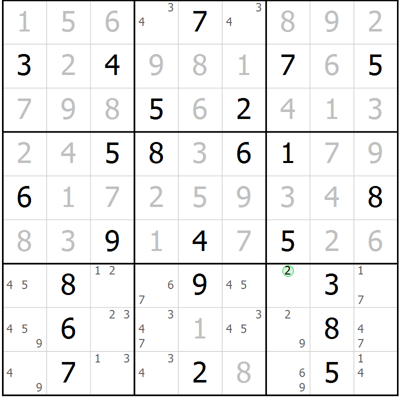 Position des candidats pour la solution de la Gr 61 page 64 du magazine de sudoku Virtuose n° 109