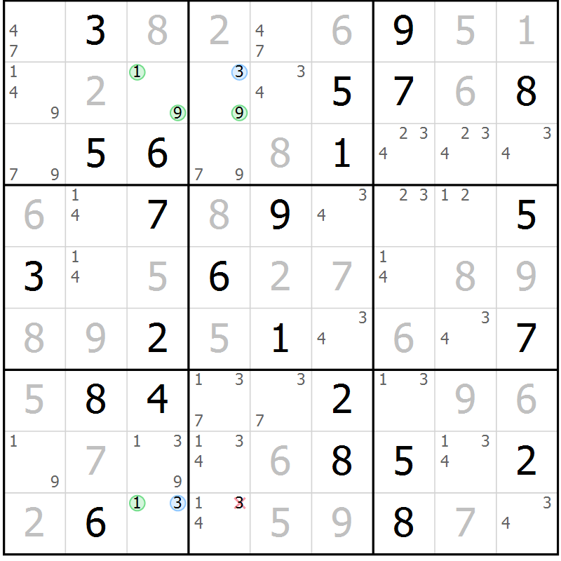 Position des candidats pour la solution de la Gr 62 page 65 du magazine de sudoku Virtuose n° 109