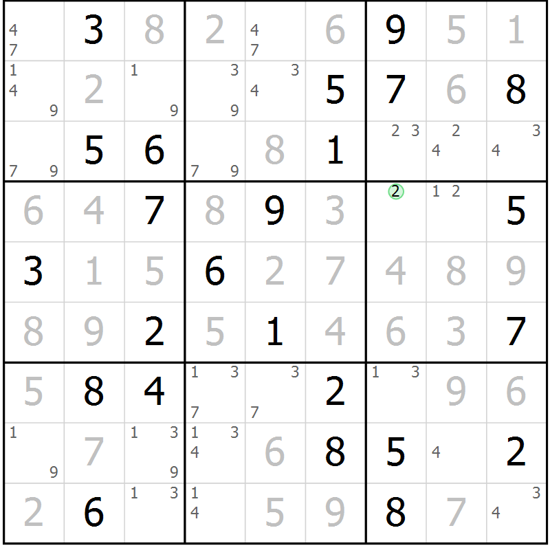 Position des candidats pour la solution de la Gr 62 page 65 du magazine de sudoku Virtuose n° 109