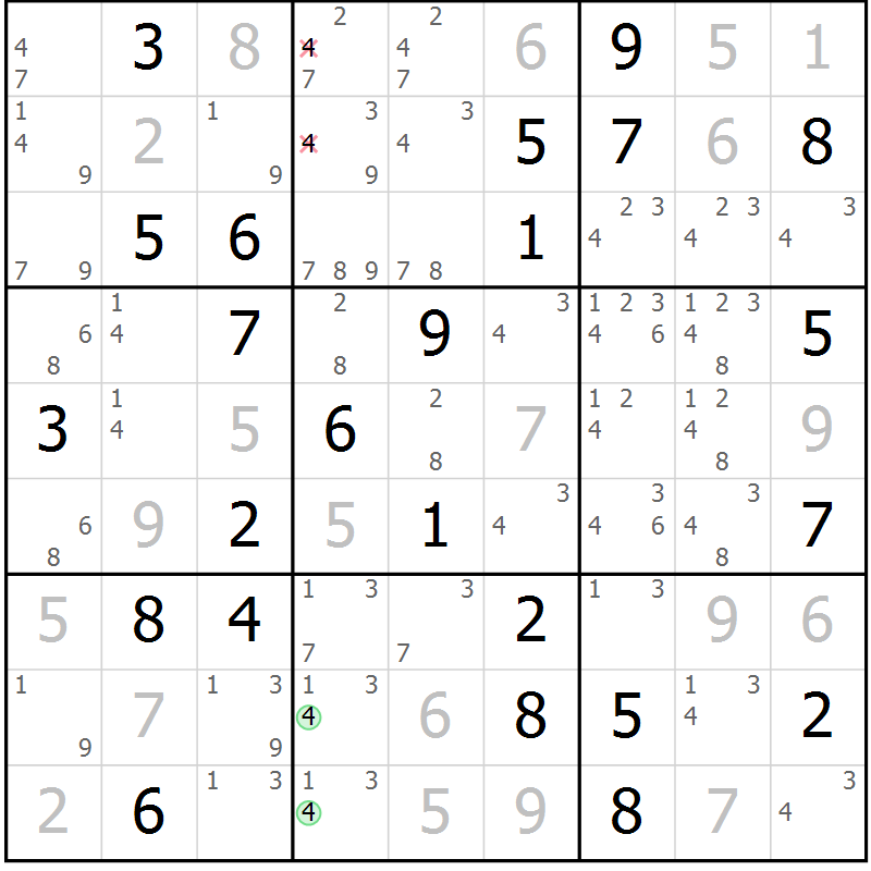 Position des candidats pour la solution de la Gr 62 page 65 du magazine de sudoku Virtuose n° 109