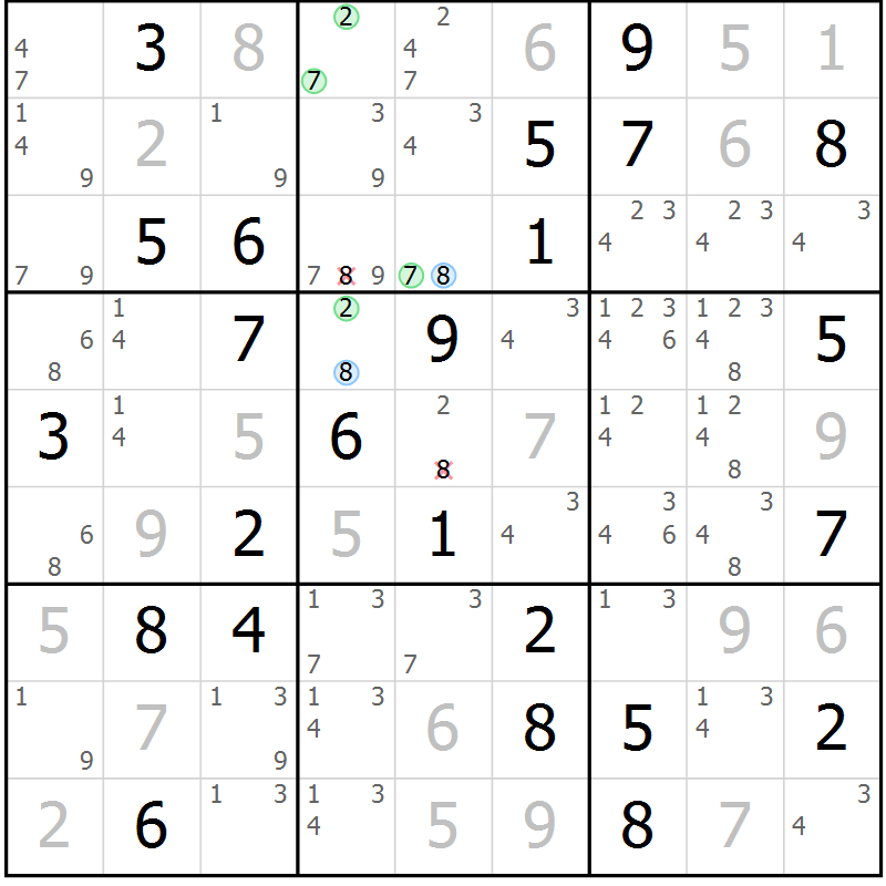 Position des candidats pour la solution de la Gr 62 page 65 du magazine de sudoku Virtuose n° 109