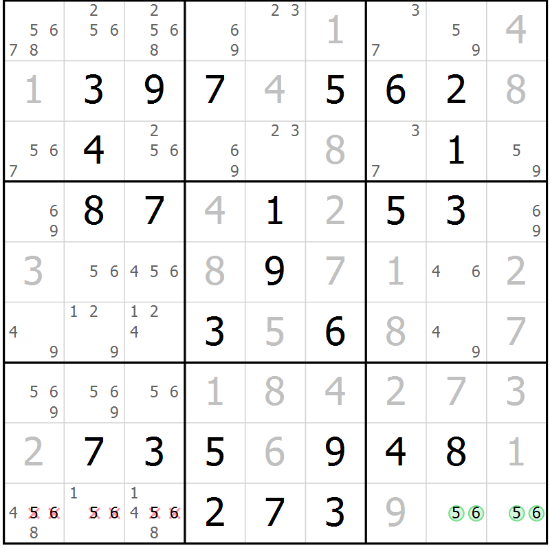 Position des candidats pour la solution de la Gr 63 page 66 du magazine de sudoku Virtuose n° 109