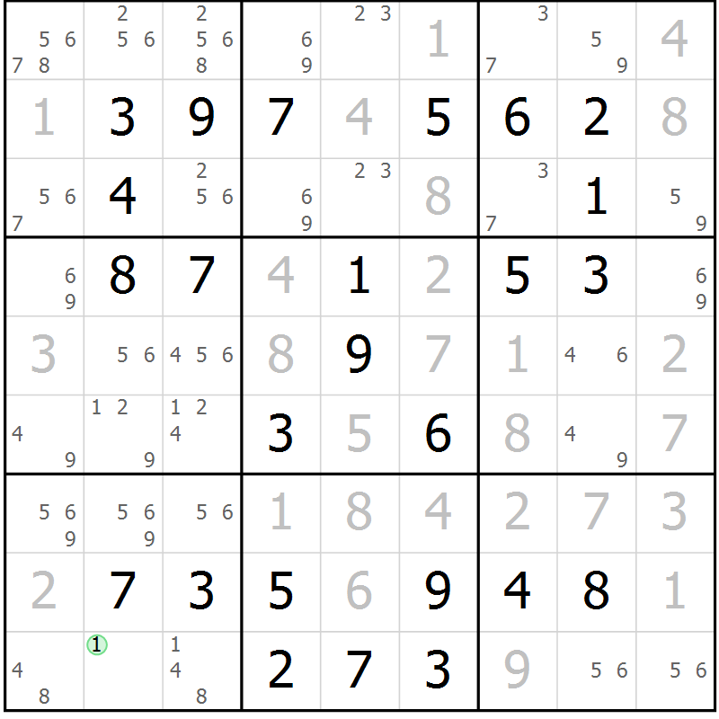Position des candidats pour la solution de la Gr 63 page 66 du magazine de sudoku Virtuose n° 109