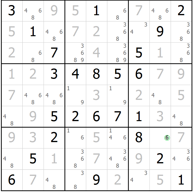 Position des candidats pour la solution de la Gr 64 page 67 du magazine de sudoku Virtuose n° 109