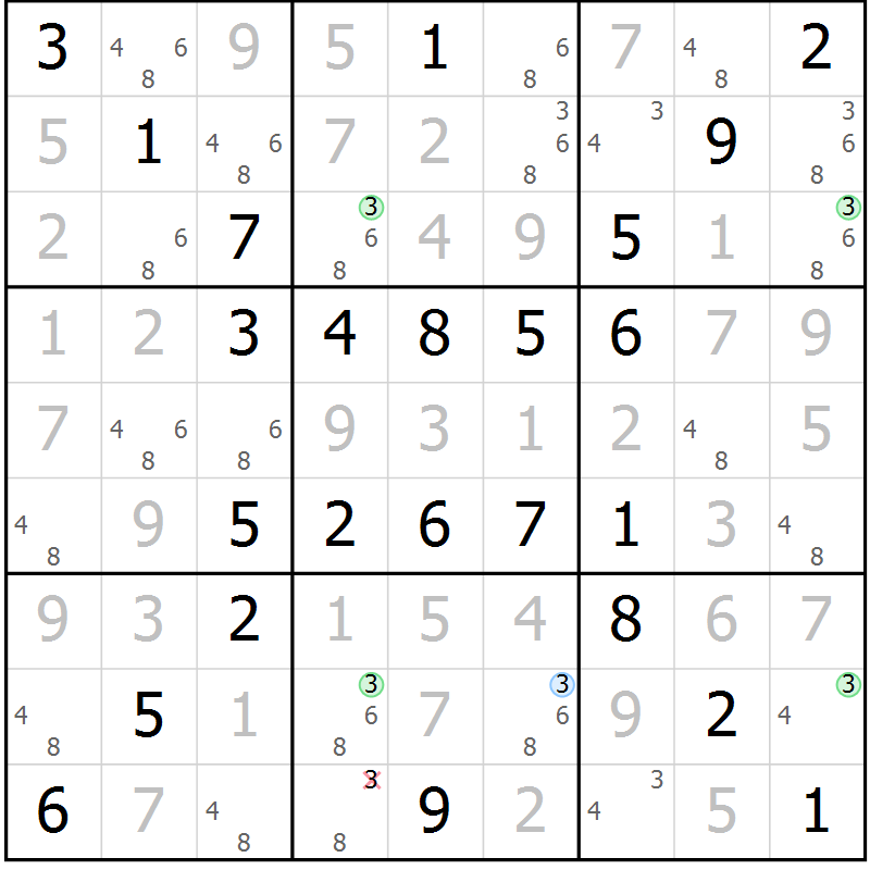 Position des candidats pour la solution de la Gr 64 page 67 du magazine de sudoku Virtuose n° 109