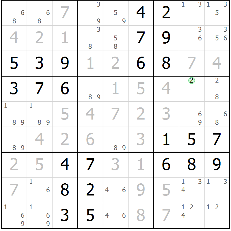 Position des candidats pour la solution de la Gr 65 page 68 du magazine de sudoku Virtuose n° 109