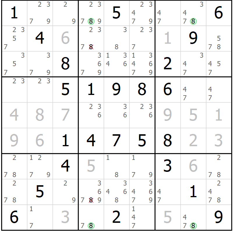 Position des candidats pour la solution de la Gr 66 page 69 du magazine de sudoku Virtuose n° 109