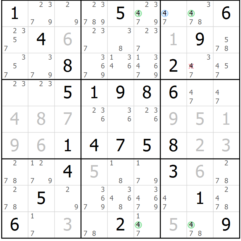 Position des candidats pour la solution de la Gr 66 page 69 du magazine de sudoku Virtuose n° 109