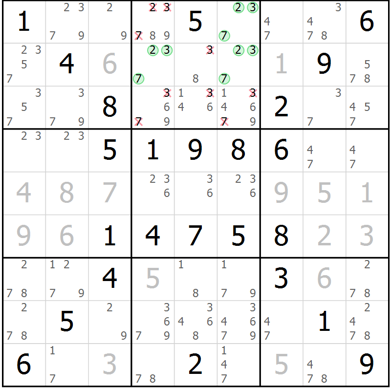 Position des candidats pour la solution de la Gr 66 page 69 du magazine de sudoku Virtuose n° 109