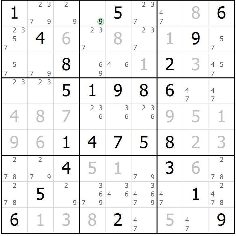 Position des candidats pour la solution de la Gr 66 page 69 du magazine de sudoku Virtuose n° 109