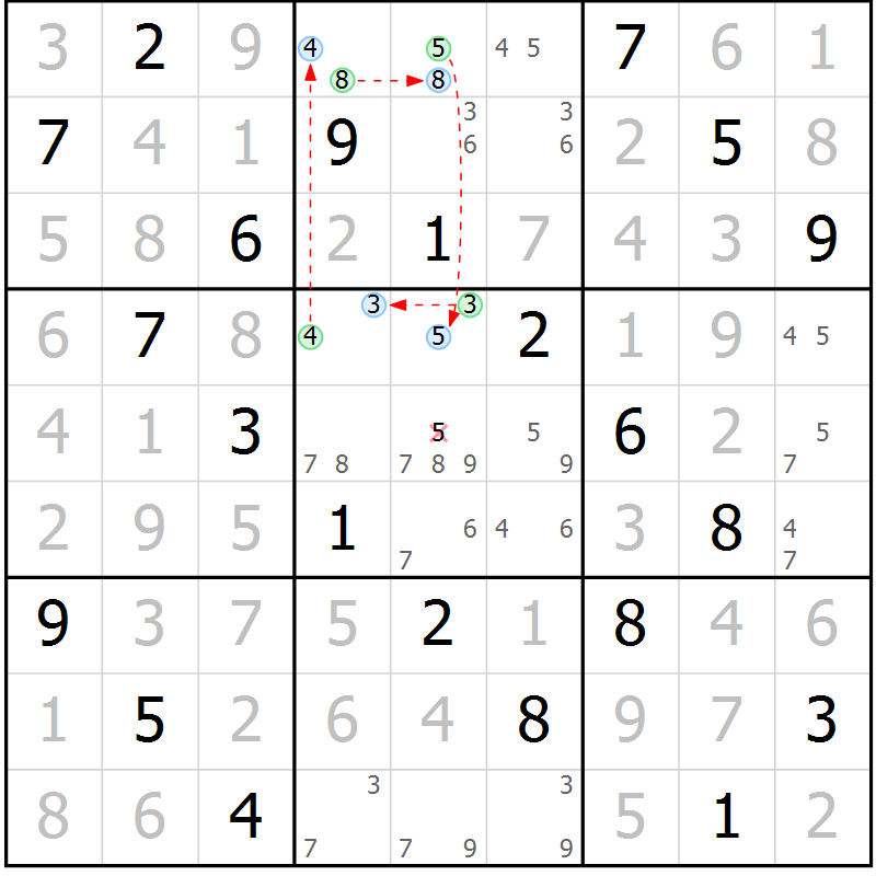 Position des candidats pour la solution de la Gr 67 page 70 du magazine de sudoku Virtuose n° 109