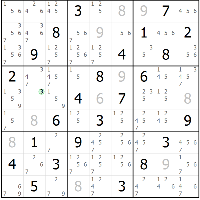 Position des candidats pour la solution de la Gr 68 page 71 du magazine de sudoku Virtuose n° 109