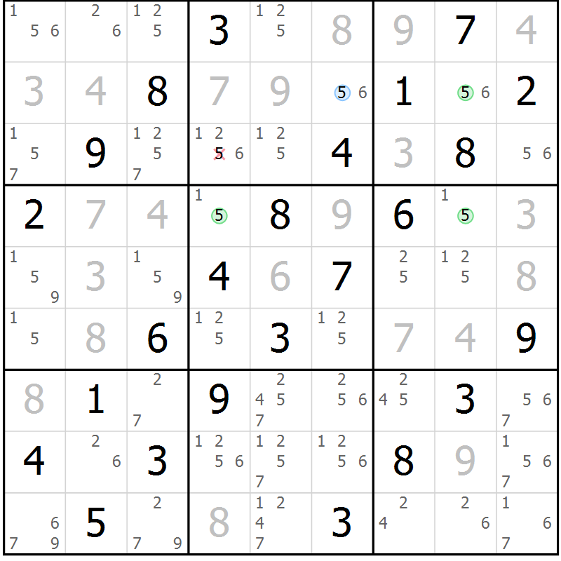 Position des candidats pour la solution de la Gr 68 page 71 du magazine de sudoku Virtuose n° 109