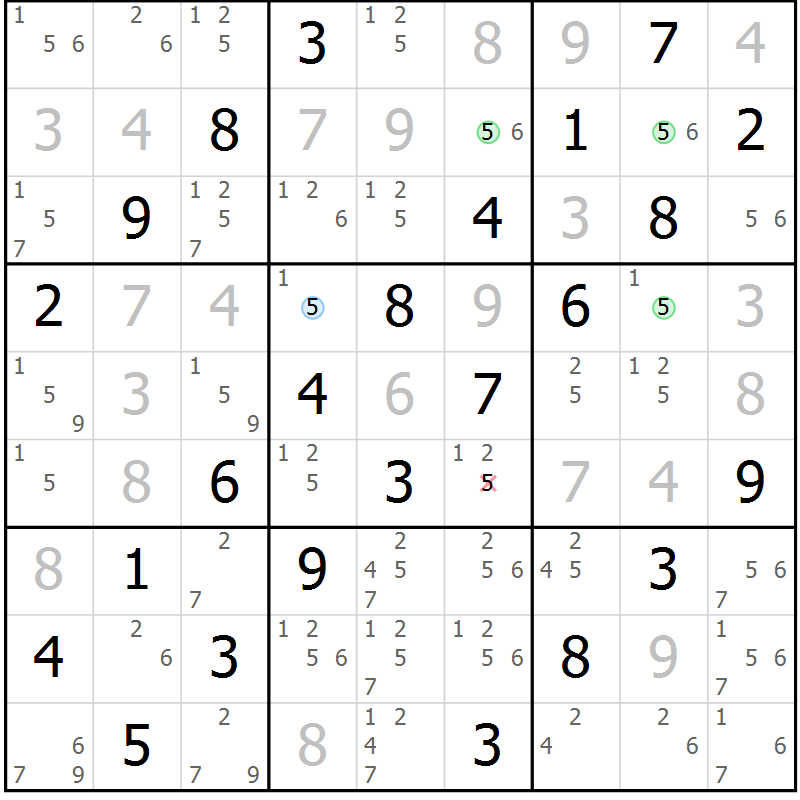 Position des candidats pour la solution de la Gr 68 page 71 du magazine de sudoku Virtuose n° 109