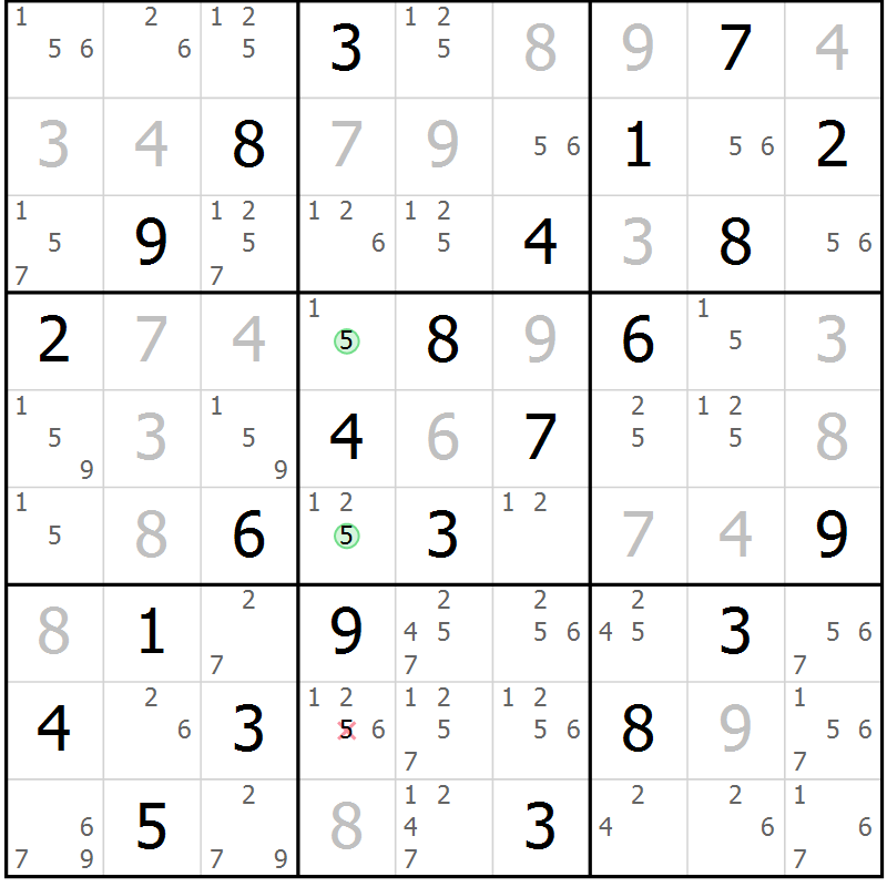 Position des candidats pour la solution de la Gr 68 page 71 du magazine de sudoku Virtuose n° 109