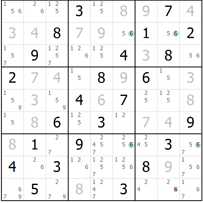 Position des candidats pour la solution de la Gr 68 page 71 du magazine de sudoku Virtuose n° 109