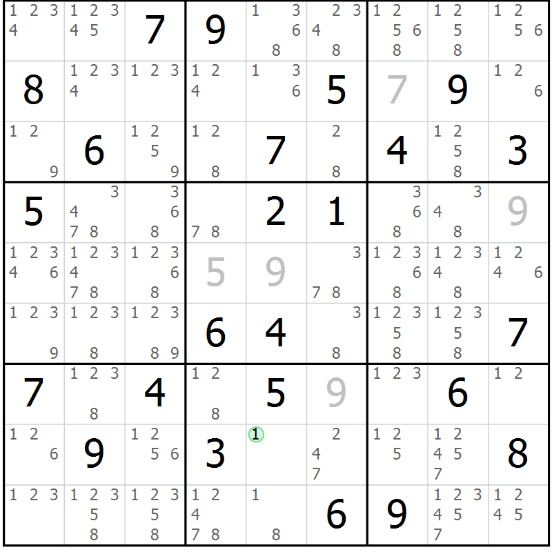 Position des candidats pour la solution de la Gr 69 page 72 du magazine de sudoku Virtuose n° 109