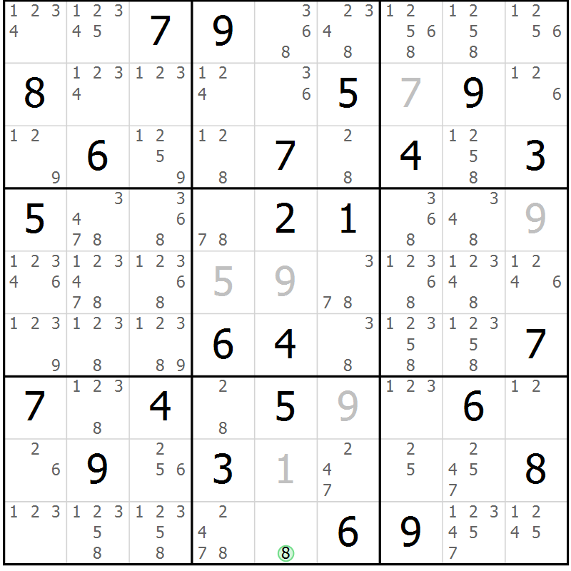 Position des candidats pour la solution de la Gr 69 page 72 du magazine de sudoku Virtuose n° 109