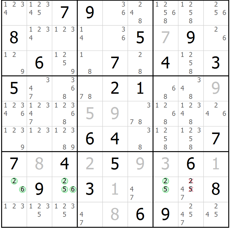 Position des candidats pour la solution de la Gr 69 page 72 du magazine de sudoku Virtuose n° 109