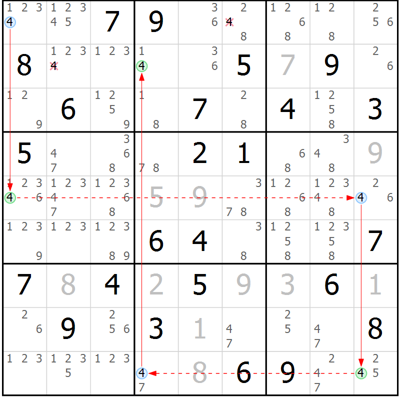 Position des candidats pour la solution de la Gr 69 page 72 du magazine de sudoku Virtuose n° 109