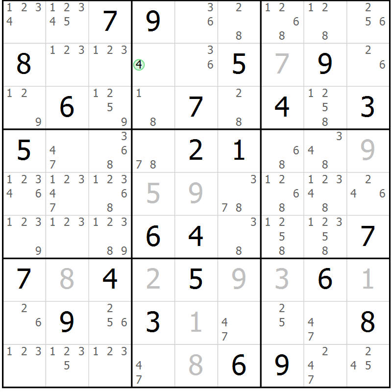 Position des candidats pour la solution de la Gr 69 page 72 du magazine de sudoku Virtuose n° 109