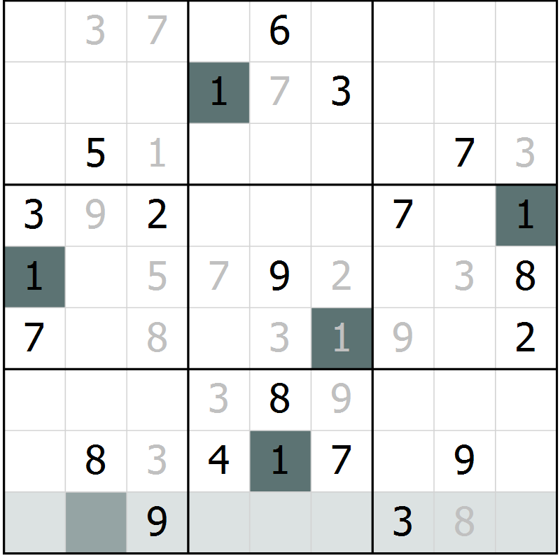 Position des candidats pour la solution de la Gr 7 page 10 du magazine de sudoku Virtuose n° 109
