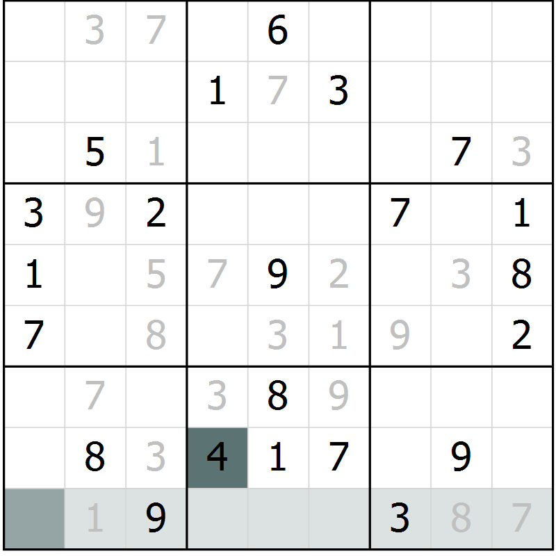 Position des candidats pour la solution de la Gr 7 page 10 du magazine de sudoku Virtuose n° 109