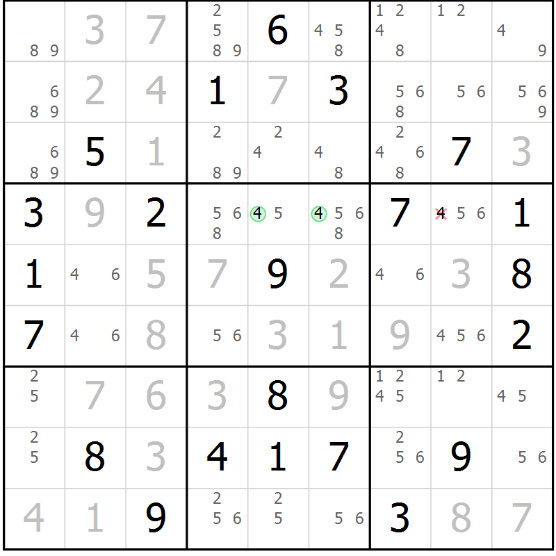 Position des candidats pour la solution de la Gr 7 page 10 du magazine de sudoku Virtuose n° 109