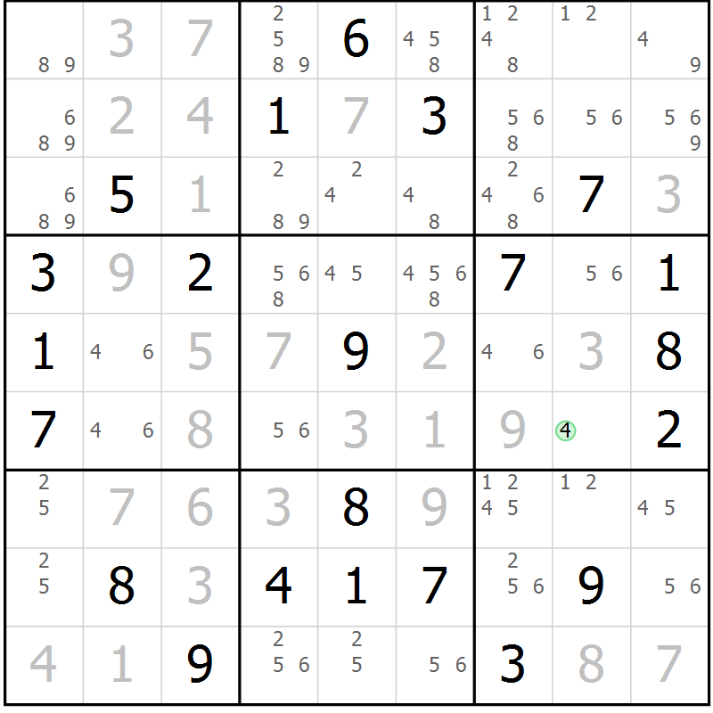 Position des candidats pour la solution de la Gr 7 page 10 du magazine de sudoku Virtuose n° 109