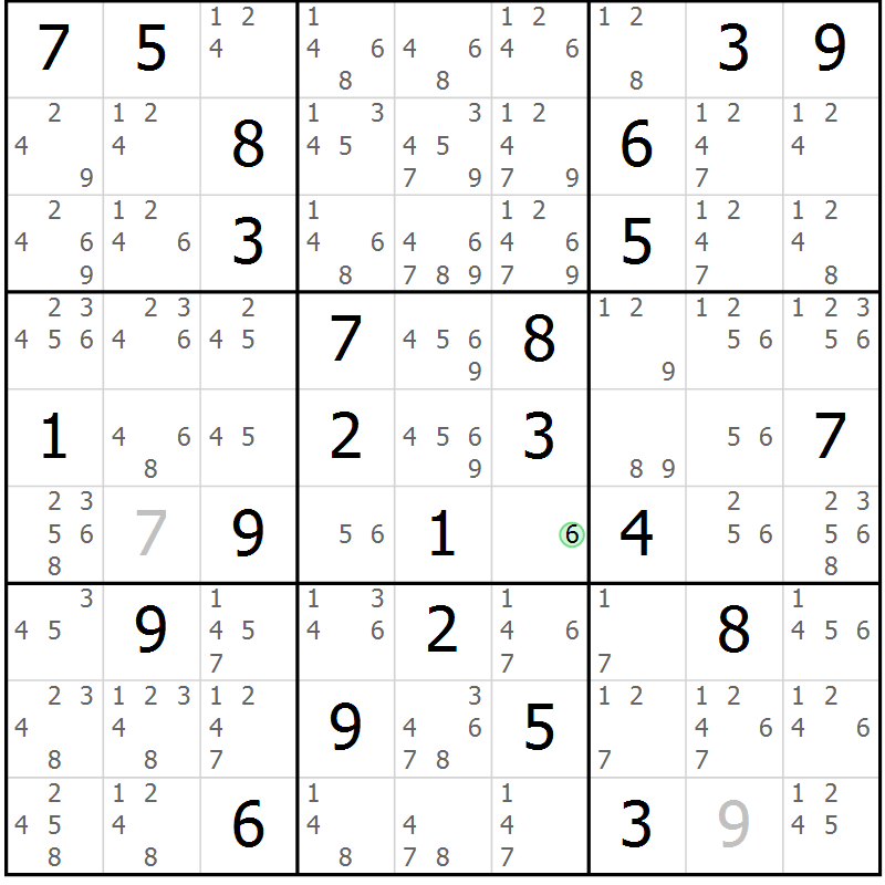 Position des candidats pour la solution de la Gr 70 page 73 du magazine de sudoku Virtuose n° 109