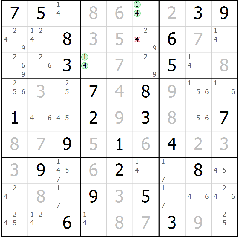 Position des candidats pour la solution de la Gr 70 page 73 du magazine de sudoku Virtuose n° 109