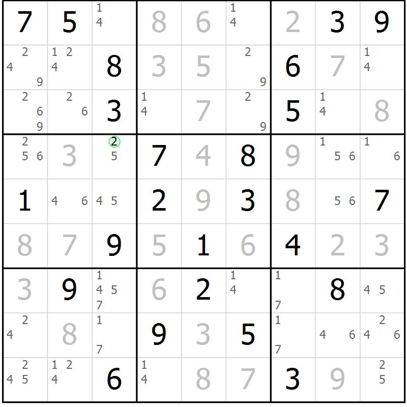 Position des candidats pour la solution de la Gr 70 page 73 du magazine de sudoku Virtuose n° 109